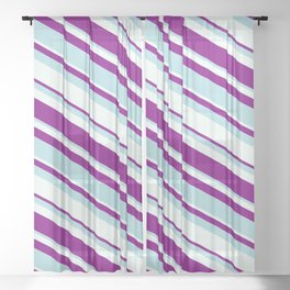 [ Thumbnail: Purple, Powder Blue, and Mint Cream Colored Lined/Striped Pattern Sheer Curtain ]