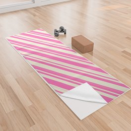 [ Thumbnail: Hot Pink & Beige Colored Lines Pattern Yoga Towel ]