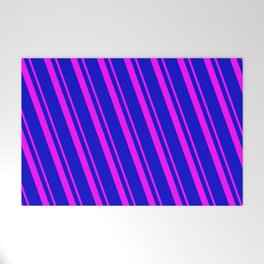 [ Thumbnail: Blue and Fuchsia Colored Striped Pattern Welcome Mat ]