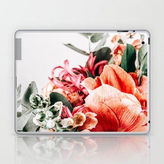 Floral Print, Coral Flowers Art, Pastel Flower Modern Home Decor Art Print, Botanical Art, Tropical Print Laptop & iPad Skin