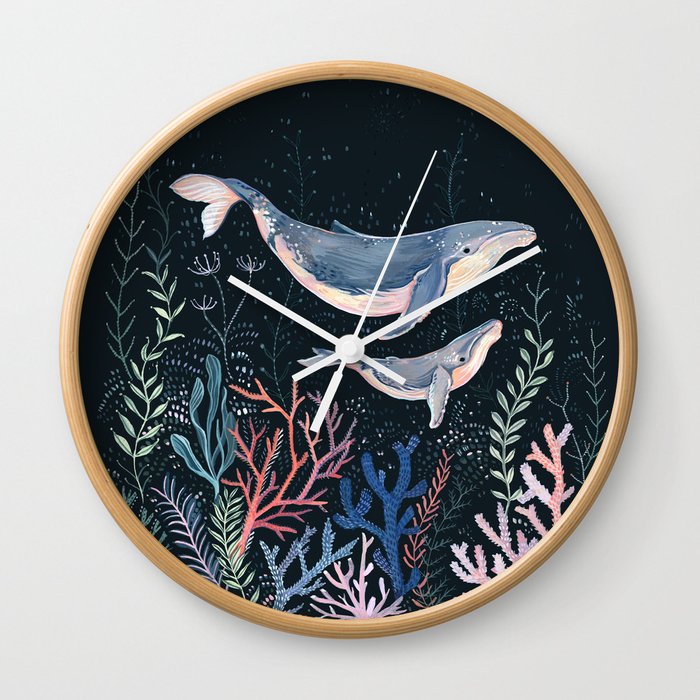 Whales and Coral Wall Clock