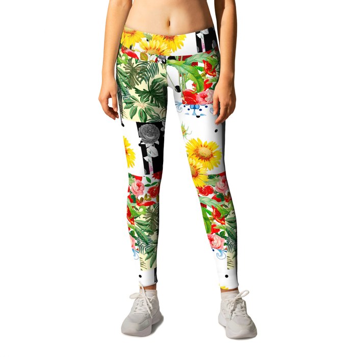 Italian,Sicilian art,patchwork,summer Flowers Leggings