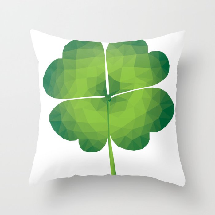 Four-Leaf Clover Low Poly Throw Pillow