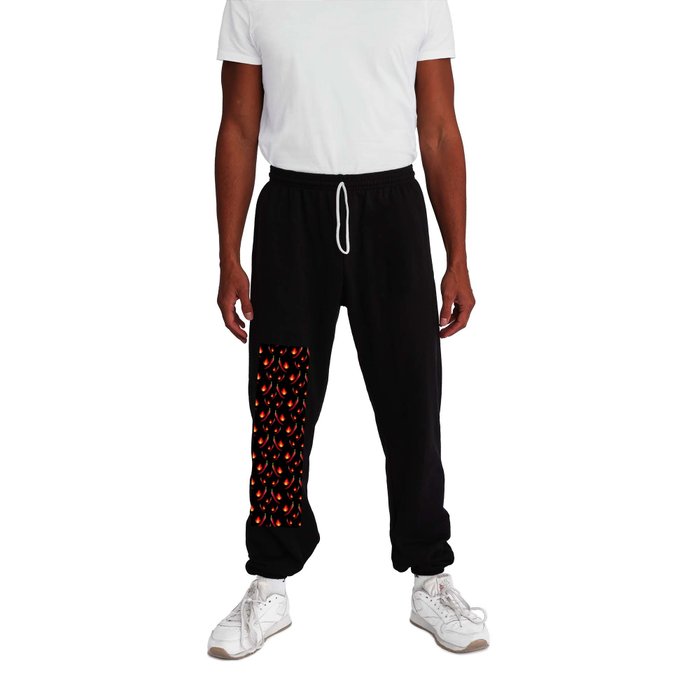 Red Chili Pepper Pattern, Hot red chili with burning fire Sweatpants