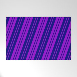 [ Thumbnail: Dark Violet and Blue Colored Pattern of Stripes Welcome Mat ]