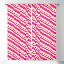 [ Thumbnail: Deep Pink and Tan Colored Lined/Striped Pattern Blackout Curtain ]