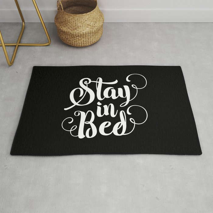 Stay In Bed Modern Black And White Minimalist Bedroom Typography Home Room Canvas Wall Decor Rug By Themotivatedtype