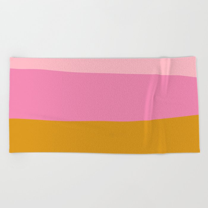 Abstract Organic Color Blocking in Pink and Honey Gold Beach Towel