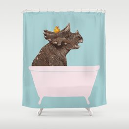 Playful Triceratop in Bathtub Shower Curtain