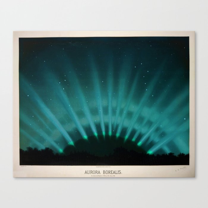 Vintage Aurora Borealis northern lights poster in blue Canvas Print