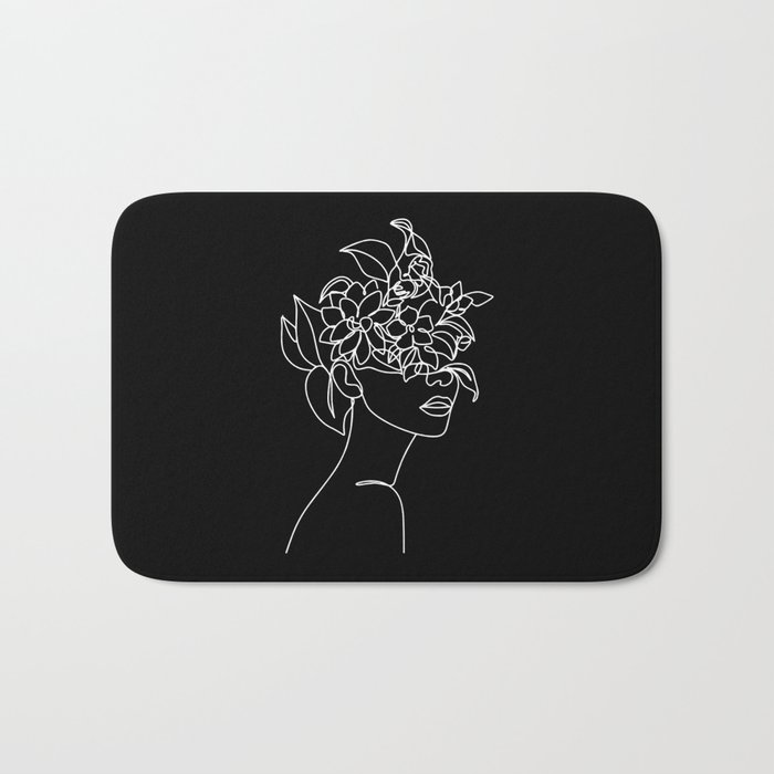 The Girl with the Flowers: Black & White Edition Bath Mat