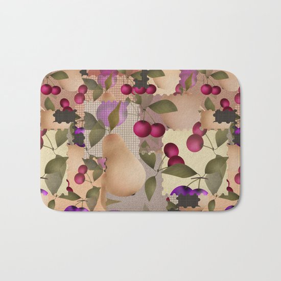 Old scraps of fabric with fruit . Bath Mat
