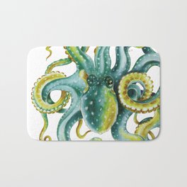 Octopus Tentacles Green Watercolor Art Badematte | Tropical, Ocean, Green, Smart, Octopus, Watercolor, Funky, Yellow, Exotic, Fineart 