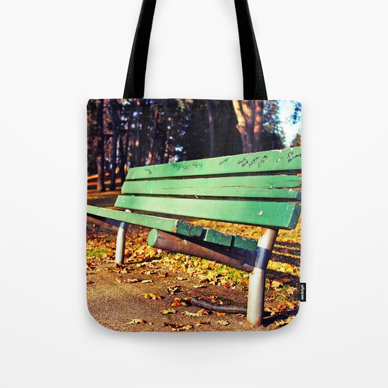 Autumn park bench Tote Bag