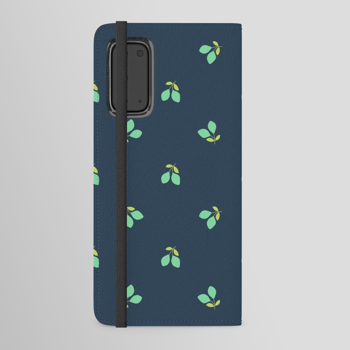Bohemian Hand Drawn Navy Blue and Teal Floral Leaves Print Android Wallet Case