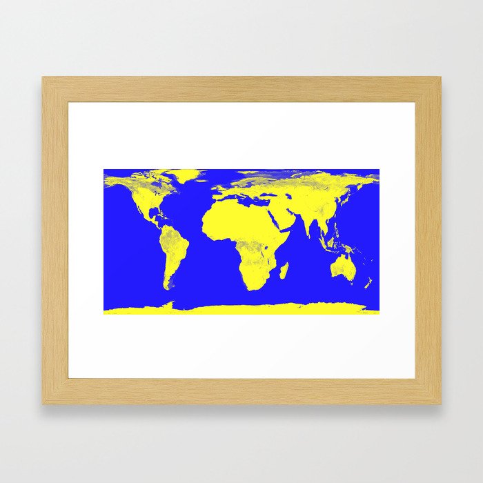 World Map Blue & Yellow Framed Art Print