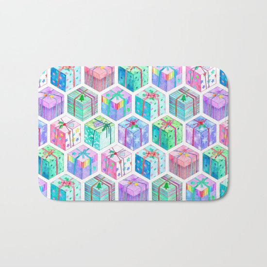 Christmas Gift Hexagons Bath Mat