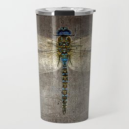 Dragonfly On Distressed Metallic Grey Background Travel Mug