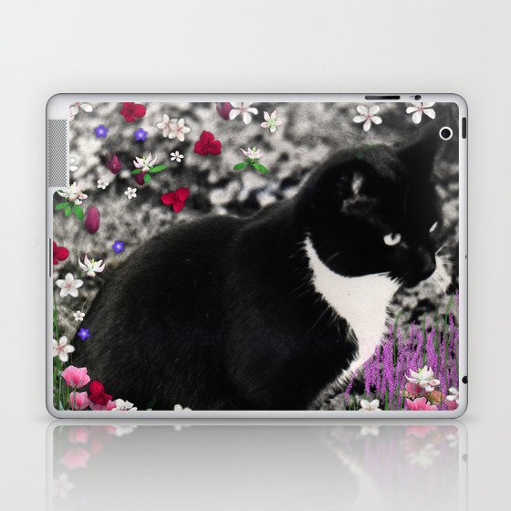 Freckles in Flowers II - Tuxedo Kitty Cat Laptop & iPad Skin