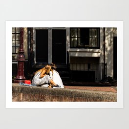 Les Deux Filles et le Sac Rouge Art Print | Girls, Photo, Color, Amsterdam, High Contrast, Street Photography, Netherlands, Red, Urban, Curated 