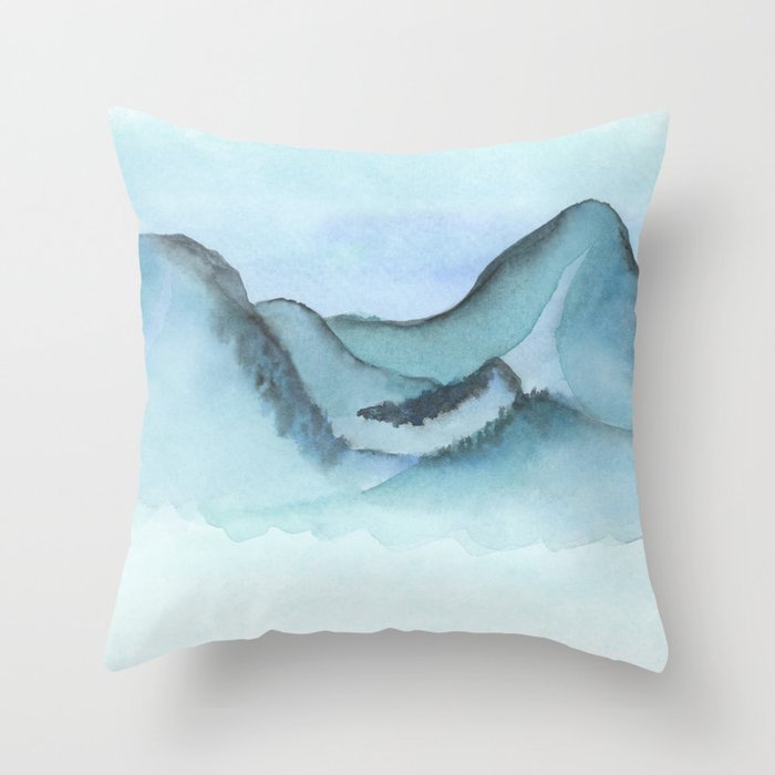 Minimalist Landscape In Blue Colors Throw Pillow