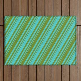 [ Thumbnail: Green and Turquoise Colored Stripes/Lines Pattern Outdoor Rug ]