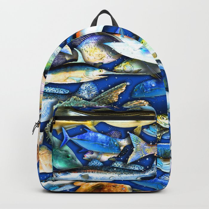 DEEP SALTWATER FISHING COLLAGE Backpack by Gloria Sanchez Artist
