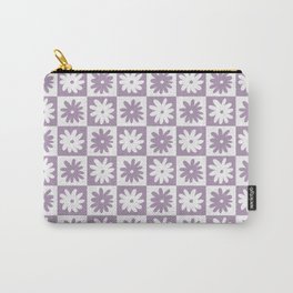 Purple And White Checkered Flower Pattern Carry-All Pouch