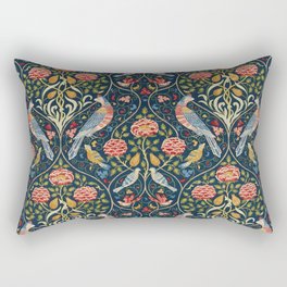William Morris Vintage Seasons by May Melsetter Bird Pattern Indigo Blue Rectangular Pillow