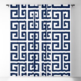 Dark Navy Blue and White Greek Key Pattern Blackout Curtain