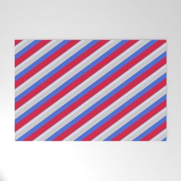 [ Thumbnail: Colorful Dark Gray, Lavender, Light Grey, Royal Blue, and Crimson Colored Stripes/Lines Pattern Welcome Mat ]