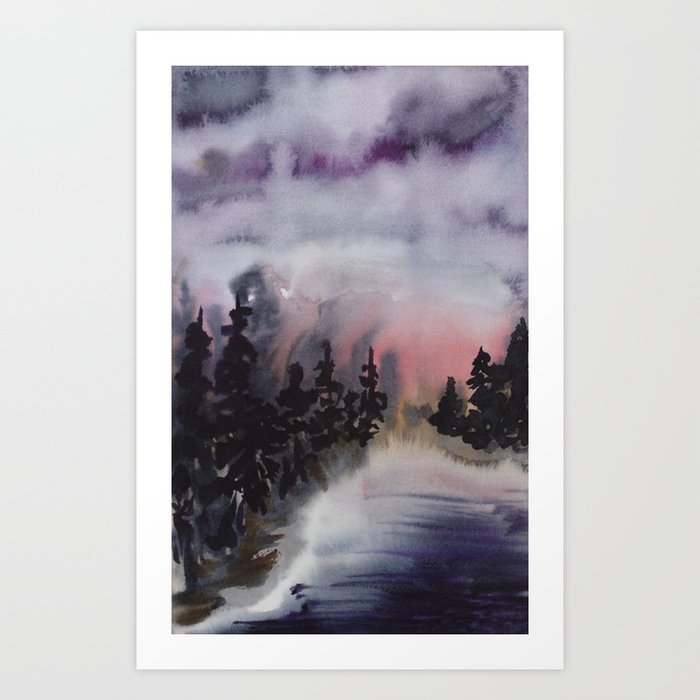 Watercolor Loose Landscape Dramatic Sky Art Print