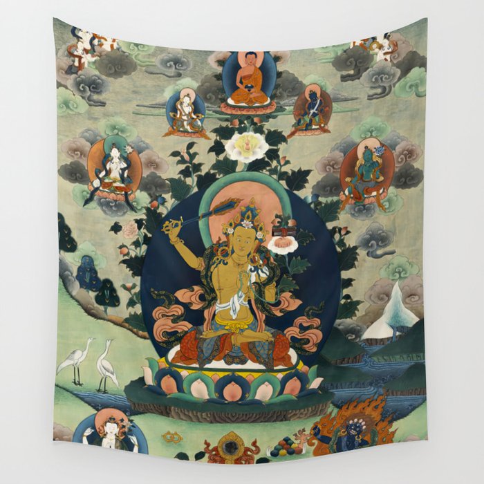 Buddhist Thangka of Manjushri Wall Tapestry