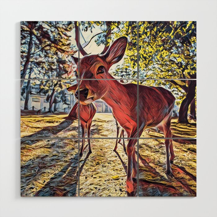 Deer Photo Bomb - Realistic Deer Drawing Wood Wall Art