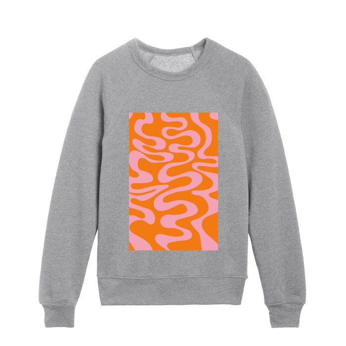 Pink and Orange Swirl Pattern Retro Kids Crewneck