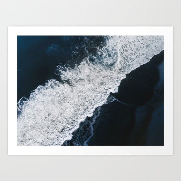 Aerial Crashing Waves - Beach - Dark Blue Ocean - Minimalist Landscape - Sea Travel photography Art Print