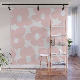 Large Baby Pink Retro Flowers on White Background #decor #society6 #buyart Wall Mural