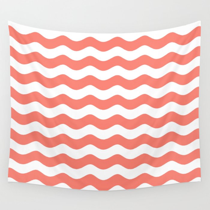 WAVES (SALMON & WHITE) Wall Tapestry