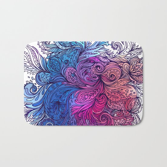 Blue Floral Indian Pattern Bath Mat