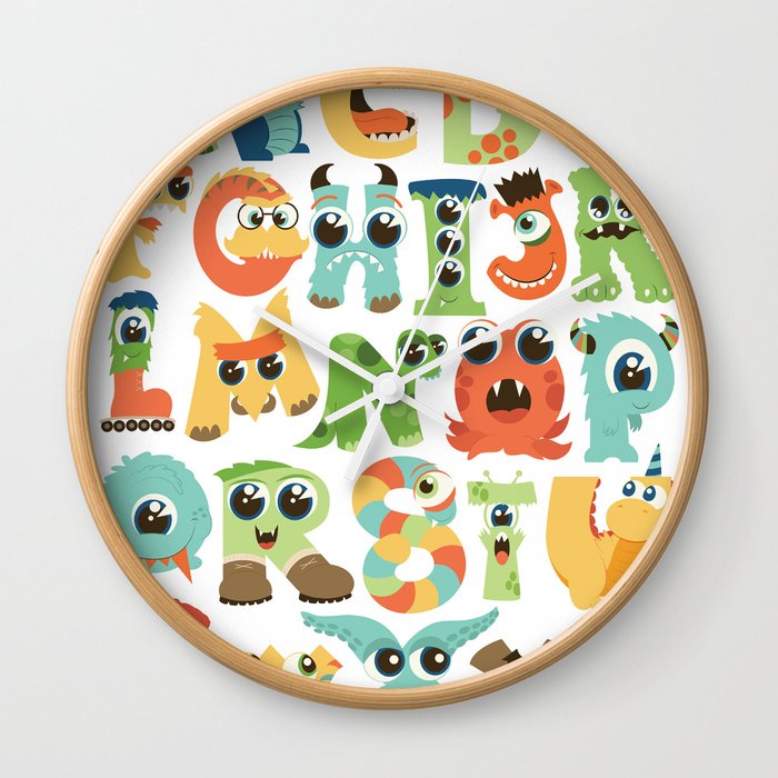 Cute Monsters Alphabet For Boy S Room Monster Alien Critters Illustrated Characters Wall Clock By Tiffanyelaineeverett