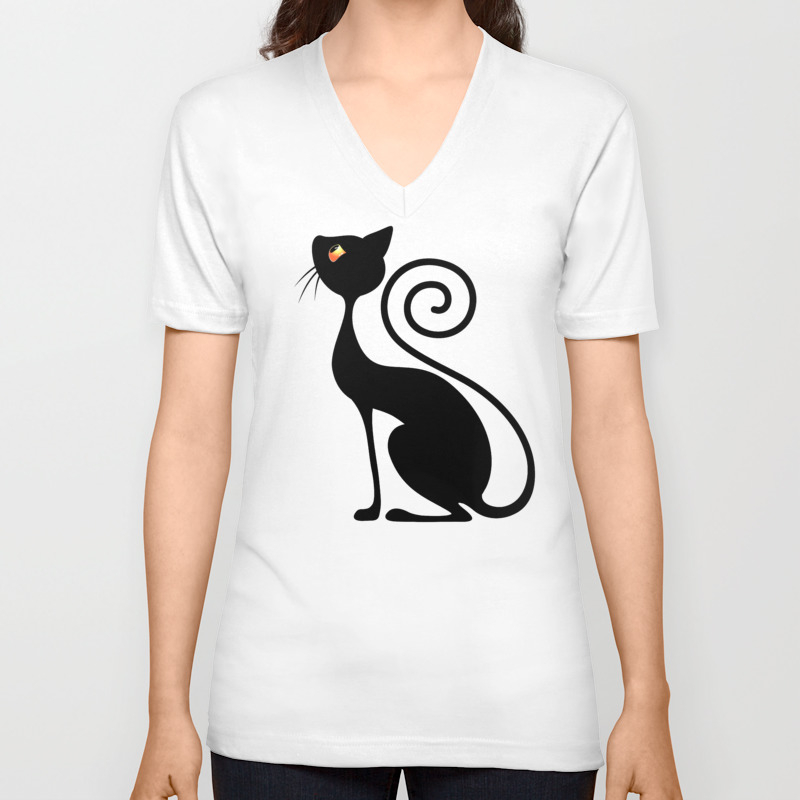 Black Cat Vintage Style Design Unisex V Neck By Bluedarkatlem