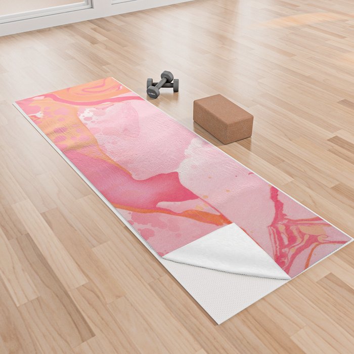 Pink Marble and Paint Splatter Yoga Towel