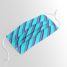 [ Thumbnail: Purple and Aqua Colored Lines Pattern Face Mask ]
