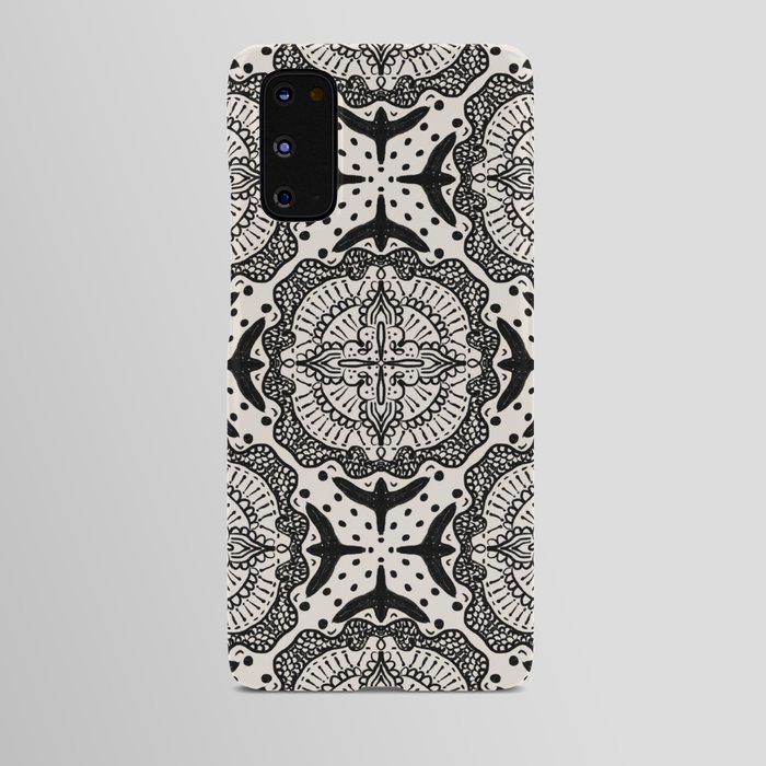 Medallion and Birds - black and cream Android Case