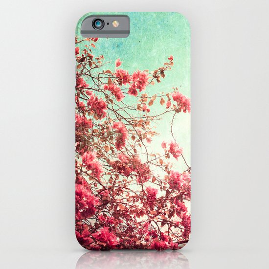 Pink Flowers on a Textured Blue Sky (Vintage Flower Photography) iPhone & iPod Case