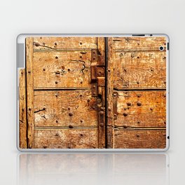 Old Weathered Wooden Door Rusty Latch and Nails Laptop Skin