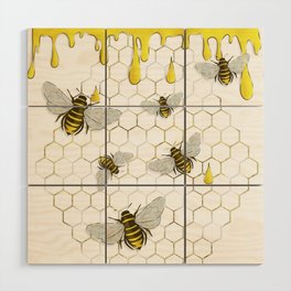 Bees and honey Wood Wall Art