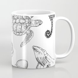 Marine Life Black and White Pattern Aquatic Coffee Mug