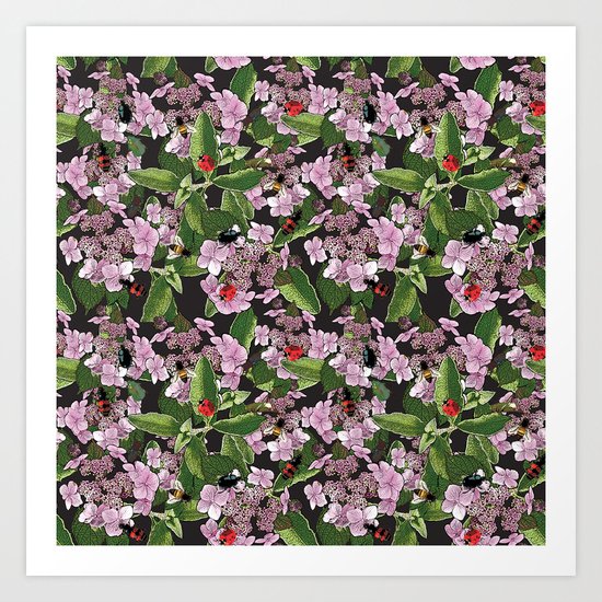 Floral insects pattern Art Print