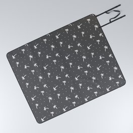 Dark Grey And White Doodle Palm Tree Pattern Picnic Blanket